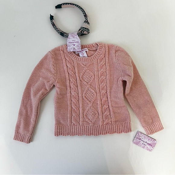 Tommy Bahama Toddler Girl 3 Piece Set- Chenille Sweater, Plaid Skirt & Headband - Picture 2 of 10